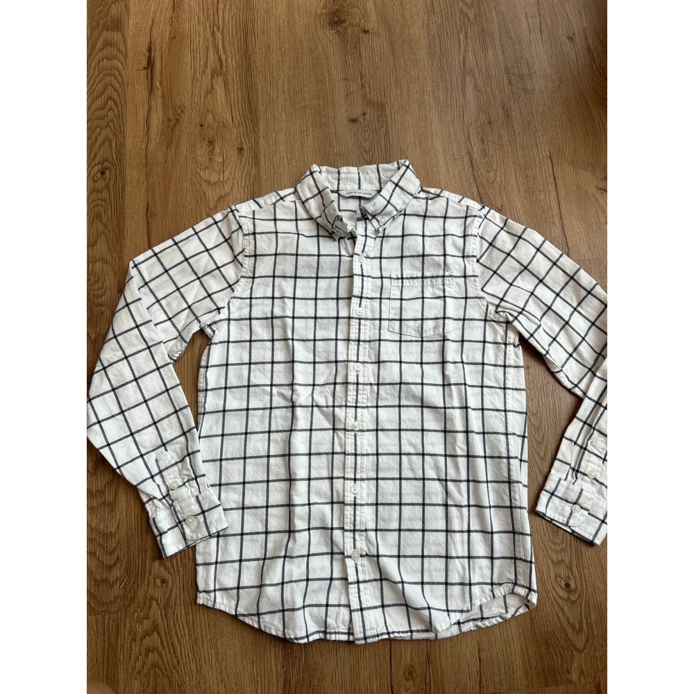 Janie and Jack Boys White Navy Windowpane Check Button Down Shirt Size 10